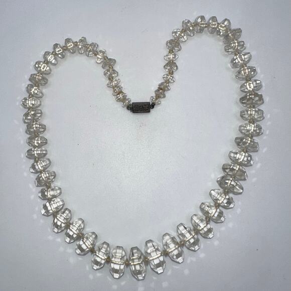 Antique Art Deco rock crystal graduated beaded 17.5” necklace sterling clasp - Picture 1 of 8